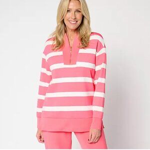 Belle by Kim Gravel Regular ScubaLuxe Half Zip Tunic Coral Stripe 2X A672302